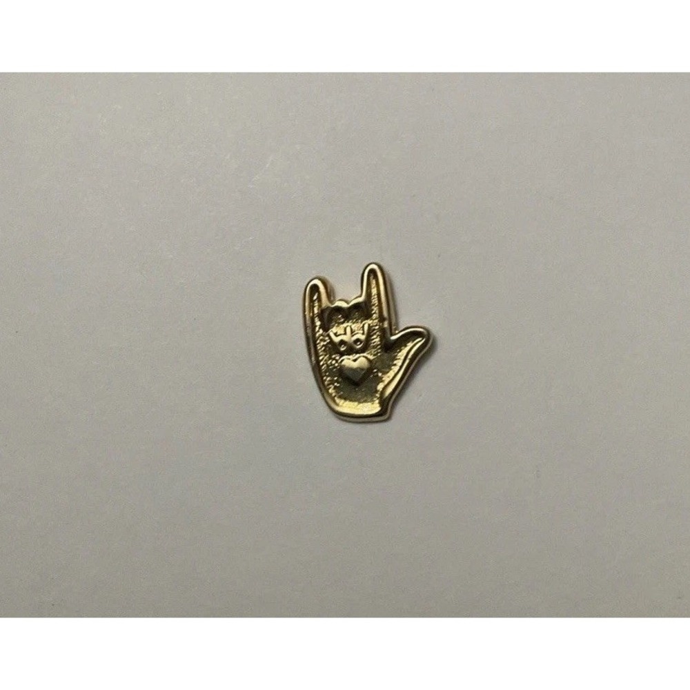 Sign of Love ASL Sign Language Gold Tone Lapel Pin Hat Pinback Heart